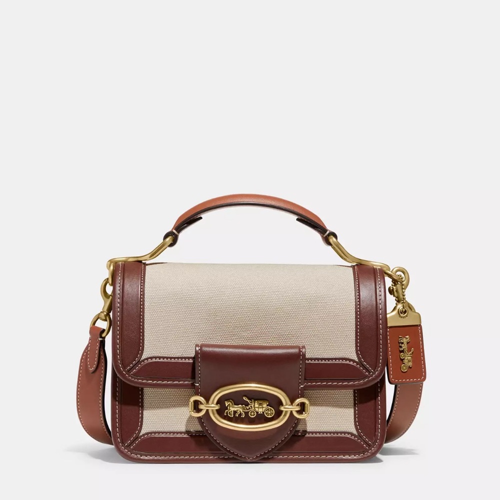 Coach Hero Cream and Brown Crossbody Bag with Gold Hardware
